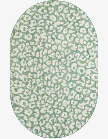 Green Blue Easy-Clean Safari Indoor / Outdoor Oval Rug