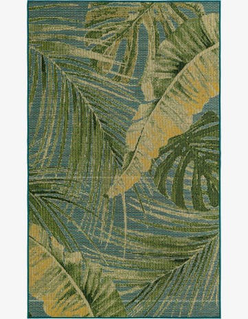 Green Blue Easy-Clean Botanical Indoor / Outdoor Rug
