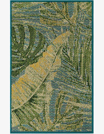 Green Blue Easy-Clean Botanical Indoor / Outdoor Rug