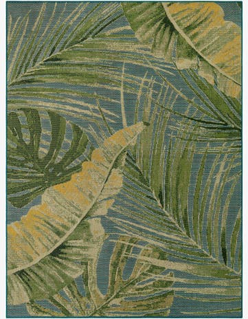 Green Blue Easy-Clean Botanical Indoor / Outdoor Rug