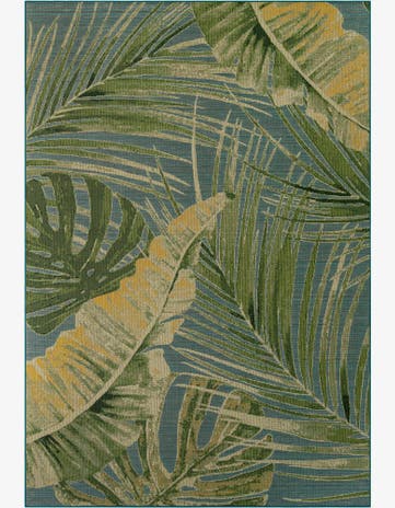 Green Blue Easy-Clean Botanical Indoor / Outdoor Rug