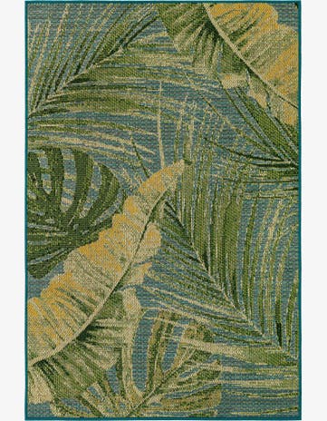 Green Blue Easy-Clean Botanical Indoor / Outdoor Rug