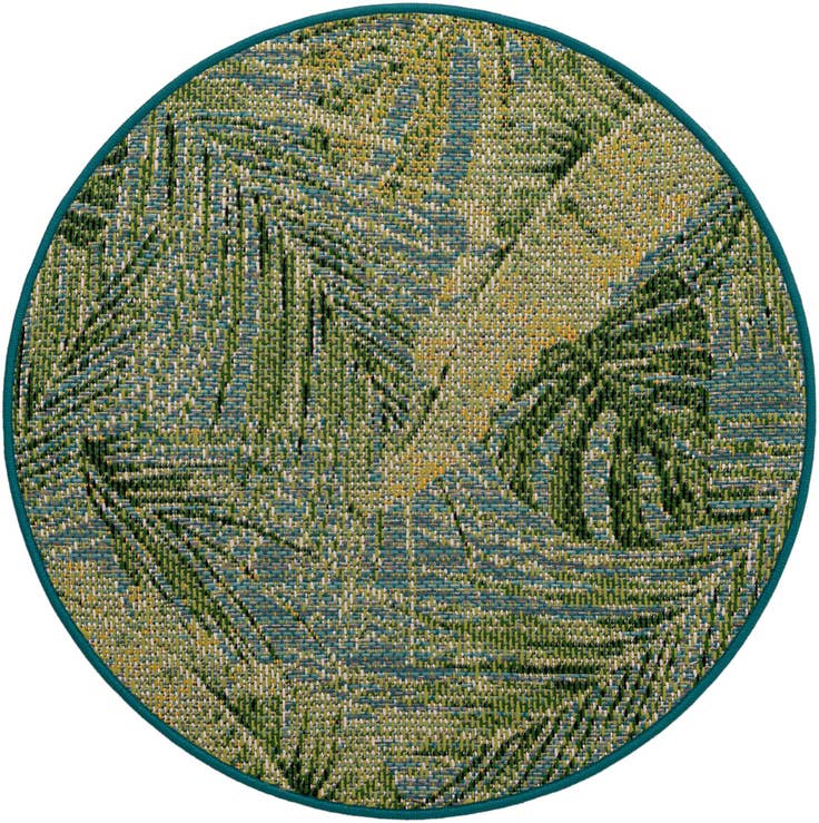 Detail image of 3' x 3' Easy-Clean Botanical Indoor / Outdoor Round Rug
