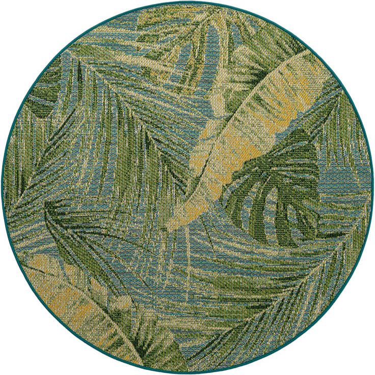 Detail image of 5' x 5' Easy-Clean Botanical Indoor / Outdoor Round Rug