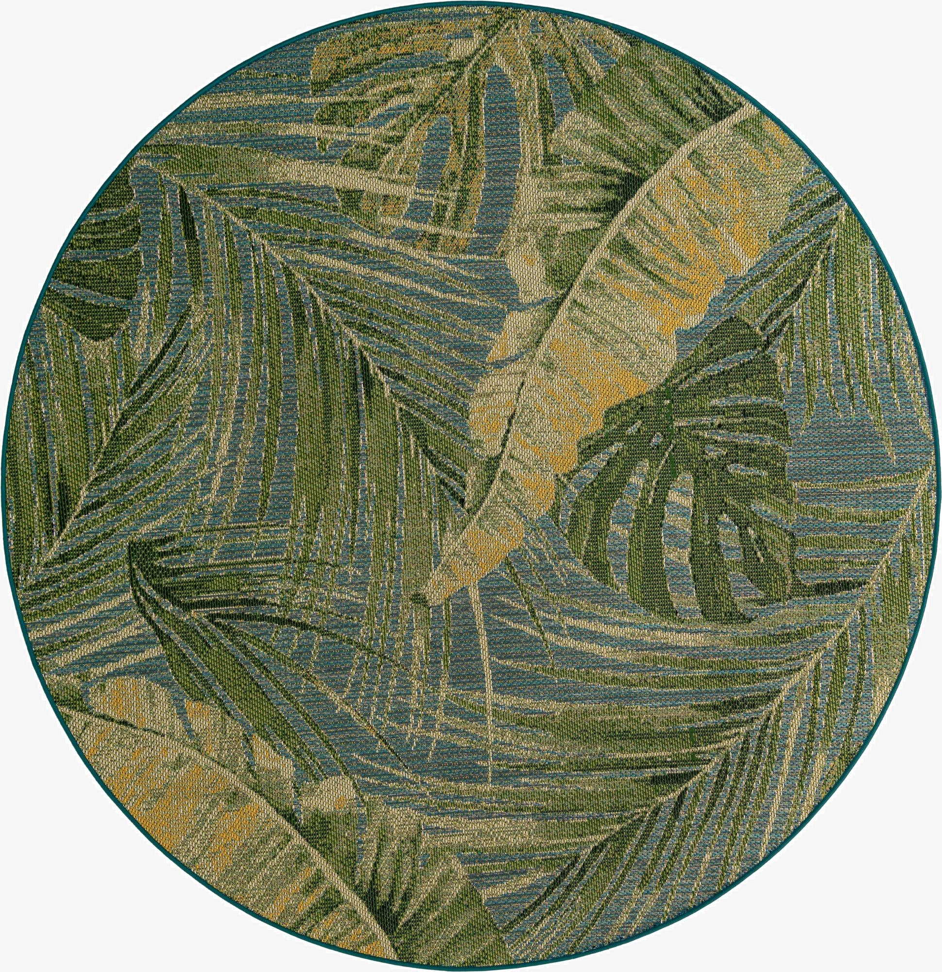 7' 10 x 7' 10  Washable Botanical Indoor / Outdoor Round Rug