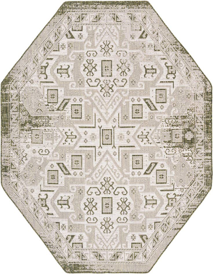 Detail image of 7' 10 x 7' 10 Easy-Clean Aztec Indoor / Outdoor Octagon Rug