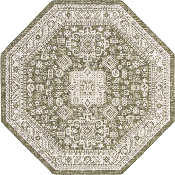 7' 10 x 7' 10 Easy-Clean Aztec Indoor / Outdoor Octagon Rug