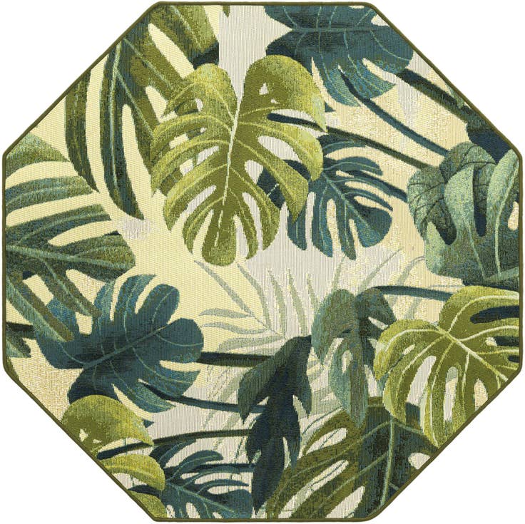 Detail image of 4' x 4' Easy-Clean Botanical Indoor / Outdoor Octagon Rug