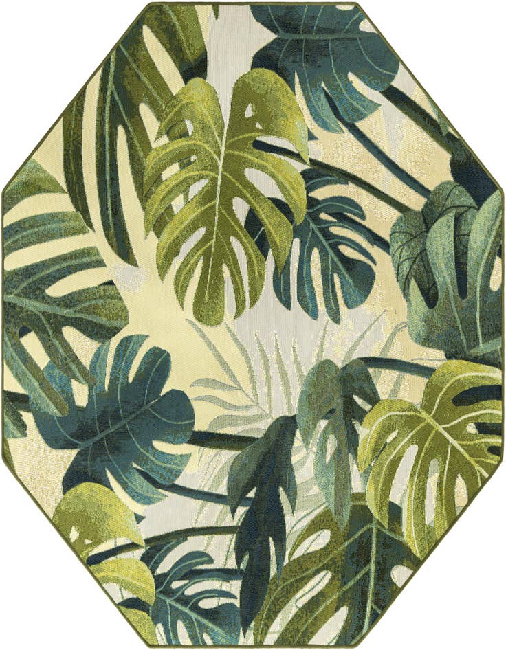 Detail image of 5' 3 x 5' 3 Easy-Clean Botanical Indoor / Outdoor Octagon Rug