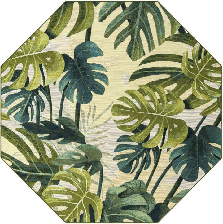 7' x 7' Easy-Clean Botanical Indoor / Outdoor Octagon Rug