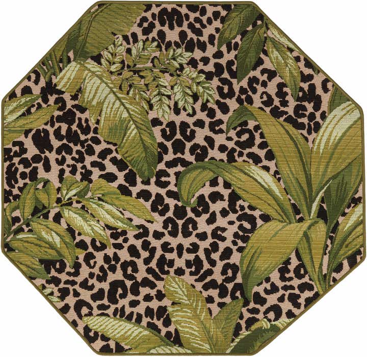 4' x 4' Easy-Clean Botanical Indoor / Outdoor Octagon Rug