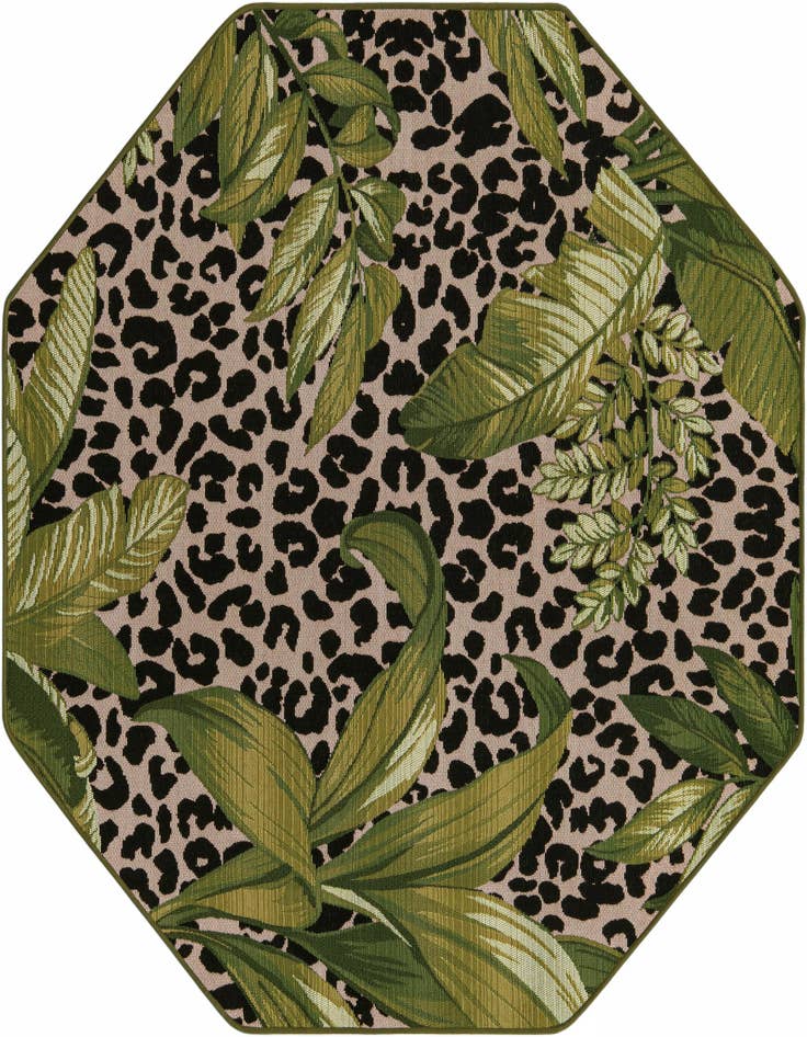 Detail image of 5' 3 x 5' 3 Easy-Clean Botanical Indoor / Outdoor Octagon Rug