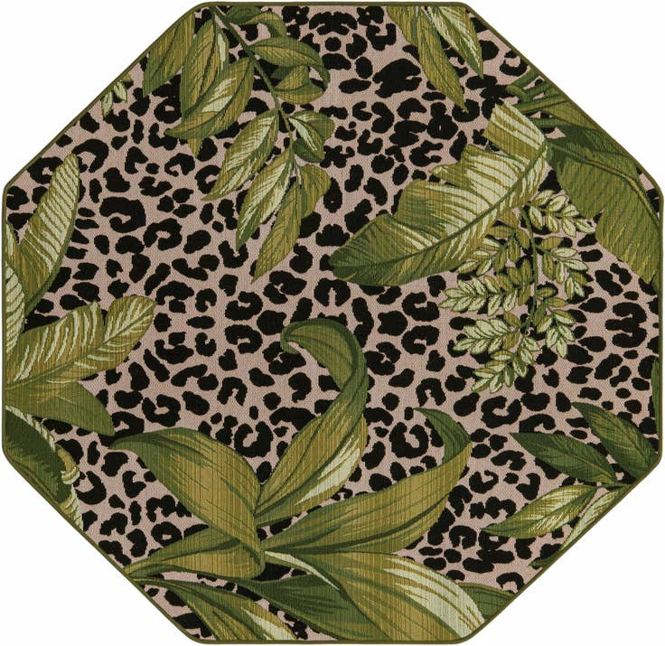 Detail image of 5' 3 x 5' 3 Easy-Clean Botanical Indoor / Outdoor Octagon Rug
