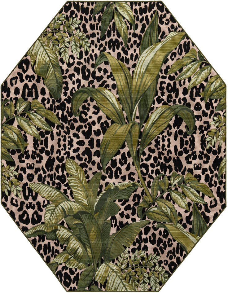 Detail image of 7' x 7' Easy-Clean Botanical Indoor / Outdoor Octagon Rug