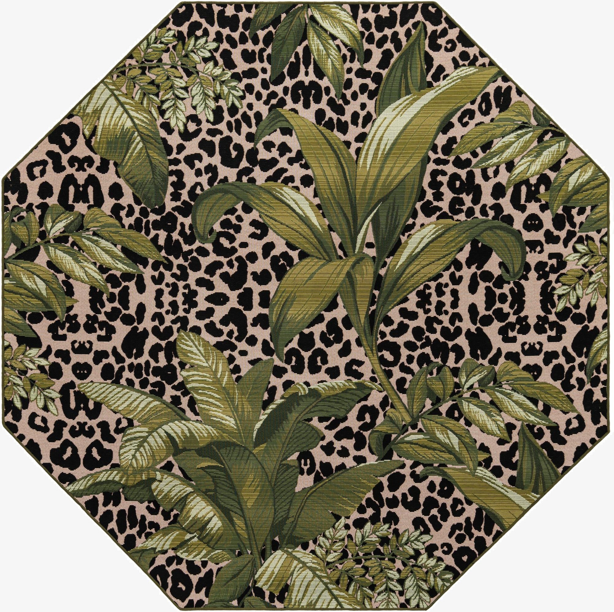 7' x 7'  Washable Botanical Indoor / Outdoor Octagon Rug