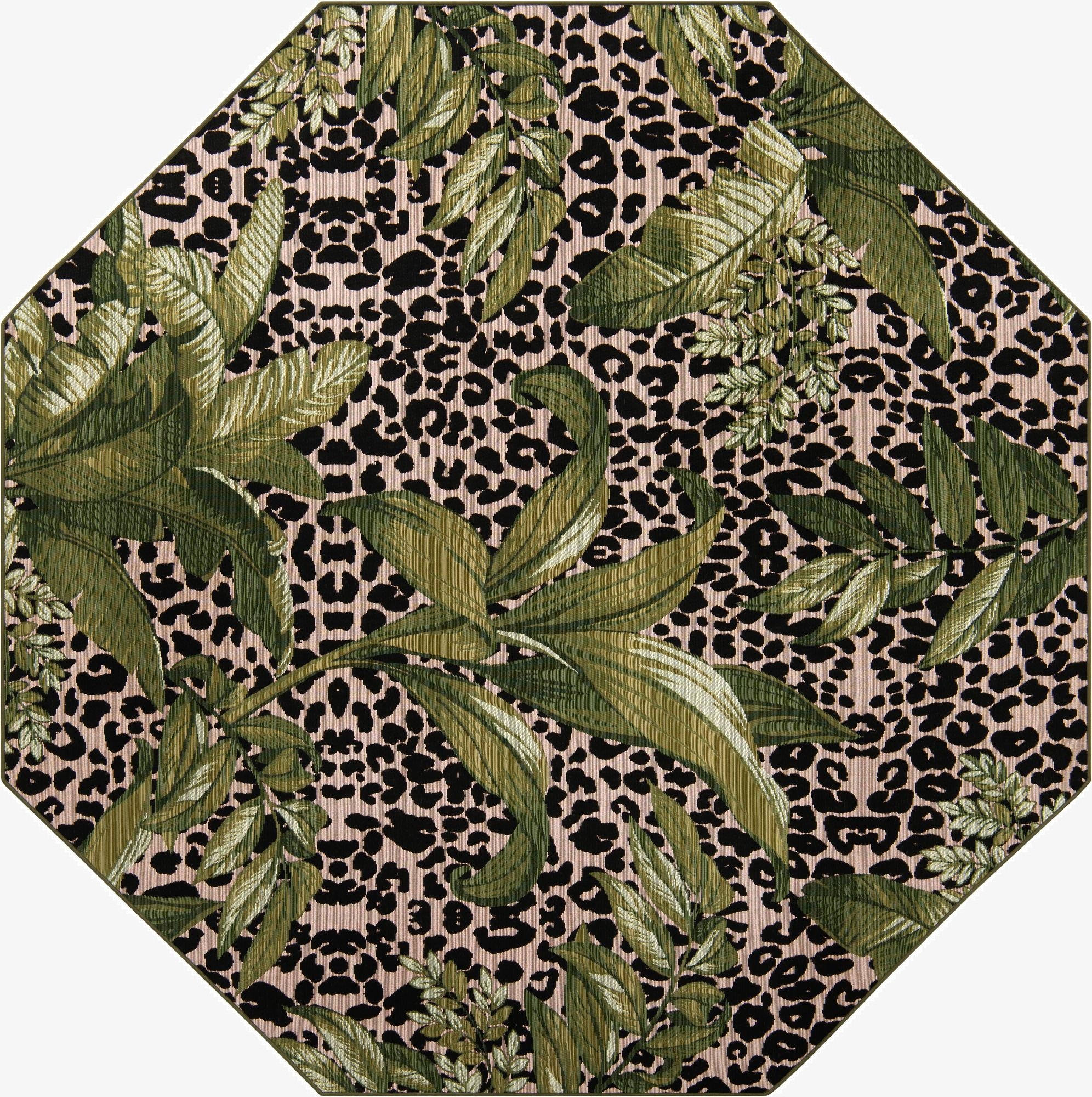 7' 10 x 7' 10  Washable Botanical Indoor / Outdoor Octagon Rug