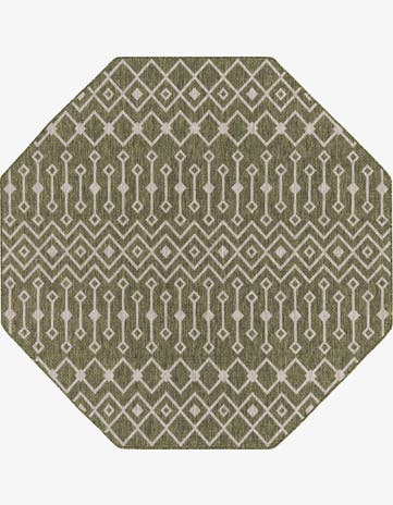 Green Easy-Clean Trellis Indoor / Outdoor Octagon Rug