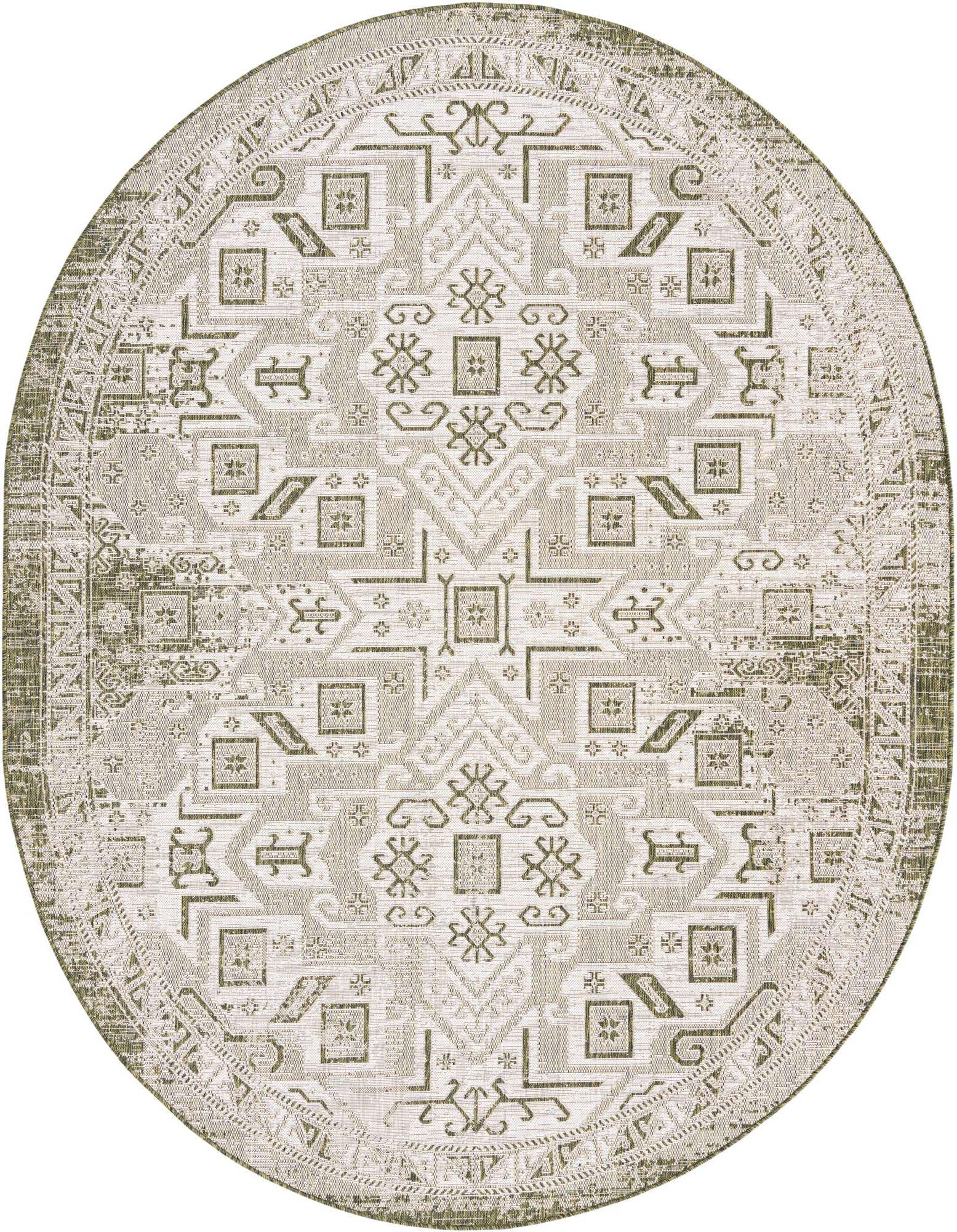 7' 10 x 10' Easy-Clean Aztec Indoor / Outdoor Oval Rug