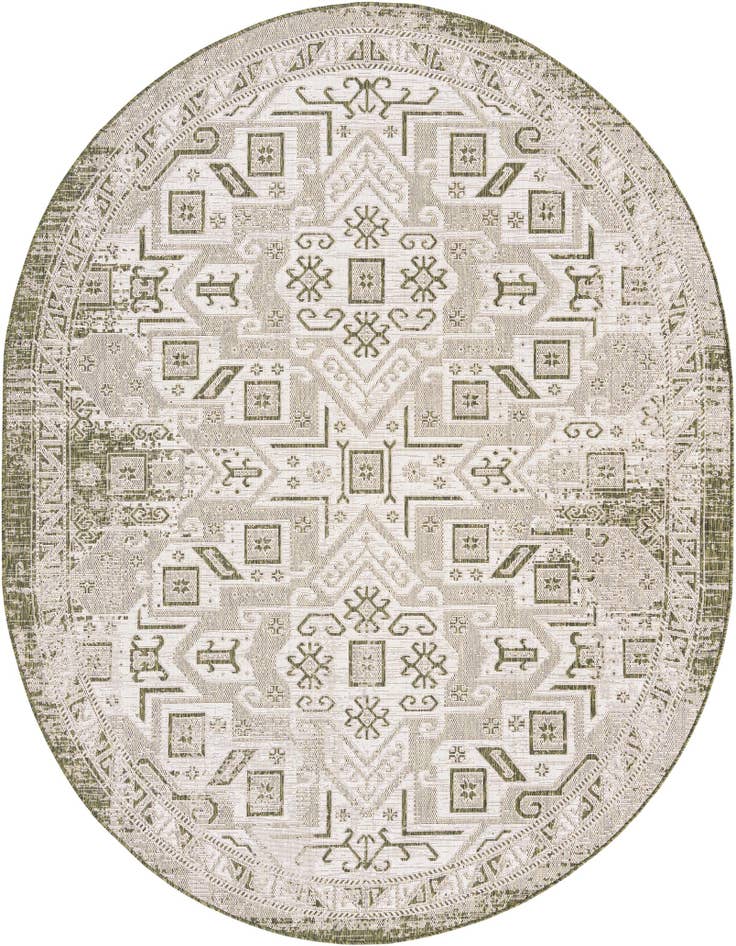 Detail image of 7' 10 x 10' Easy-Clean Aztec Indoor / Outdoor Oval Rug