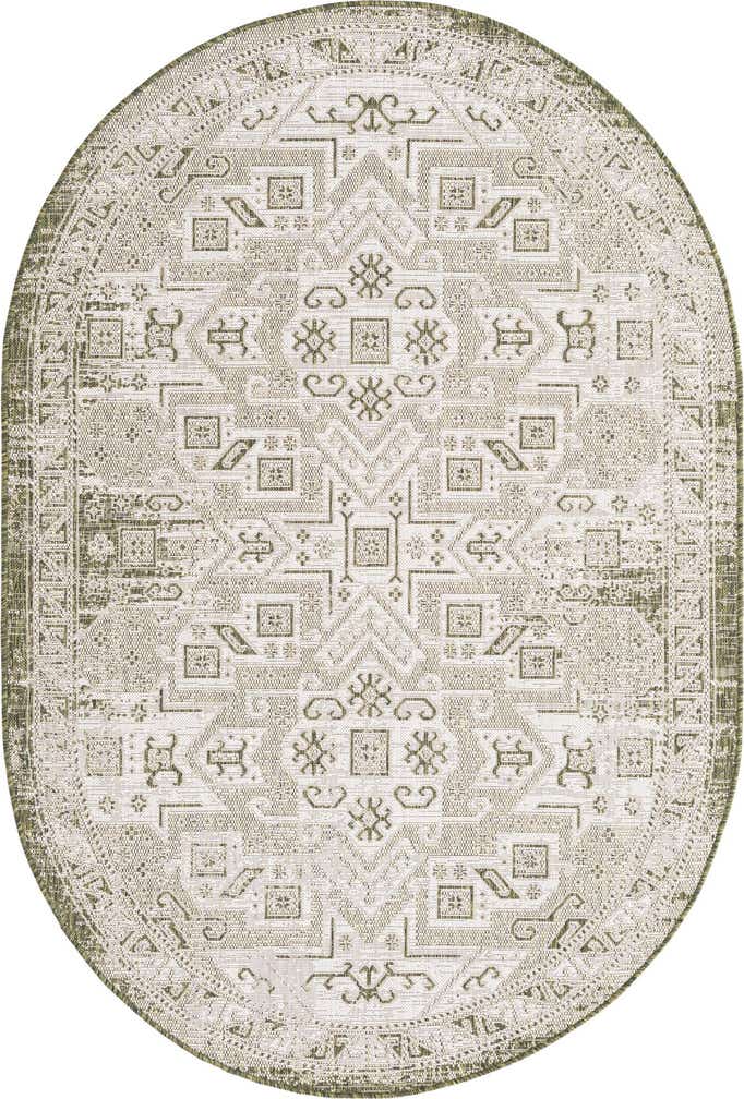 5' 3 x 8' Easy-Clean Aztec Indoor / Outdoor Oval Rug