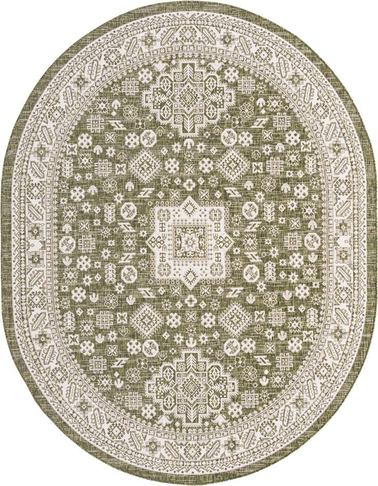 Detail image of 7' 10 x 10' Easy-Clean Aztec Indoor / Outdoor Oval Rug