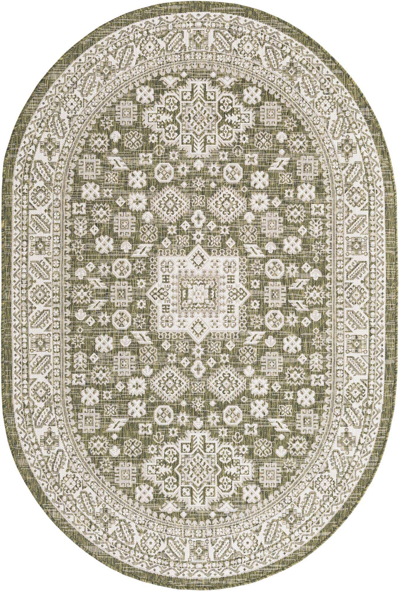 5' 3 x 8' Easy-Clean Aztec Indoor / Outdoor Oval Rug