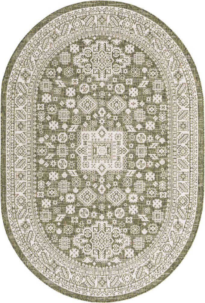 5' 3 x 8' Easy-Clean Aztec Indoor / Outdoor Oval Rug