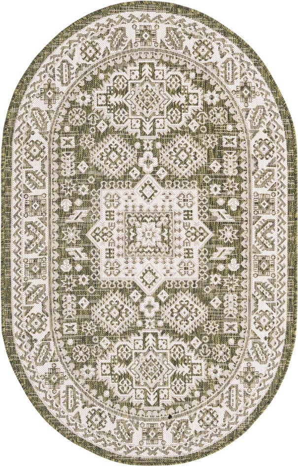 Detail image of 3' x 5' 3 Easy-Clean Aztec Indoor / Outdoor Oval Rug