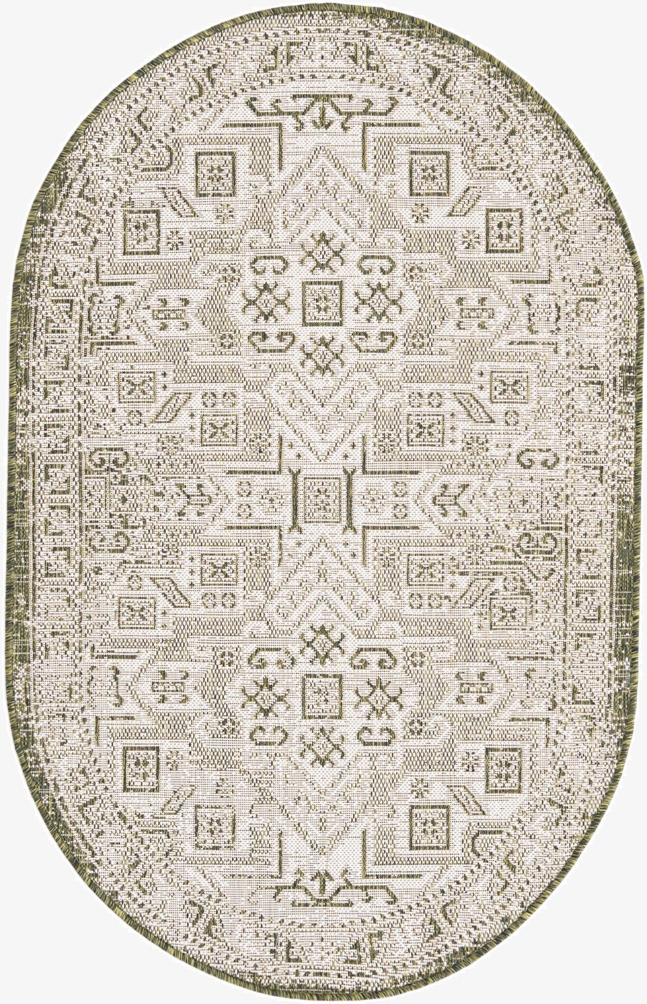 3' x 5' 3  Washable Aztec Indoor / Outdoor Oval Rug