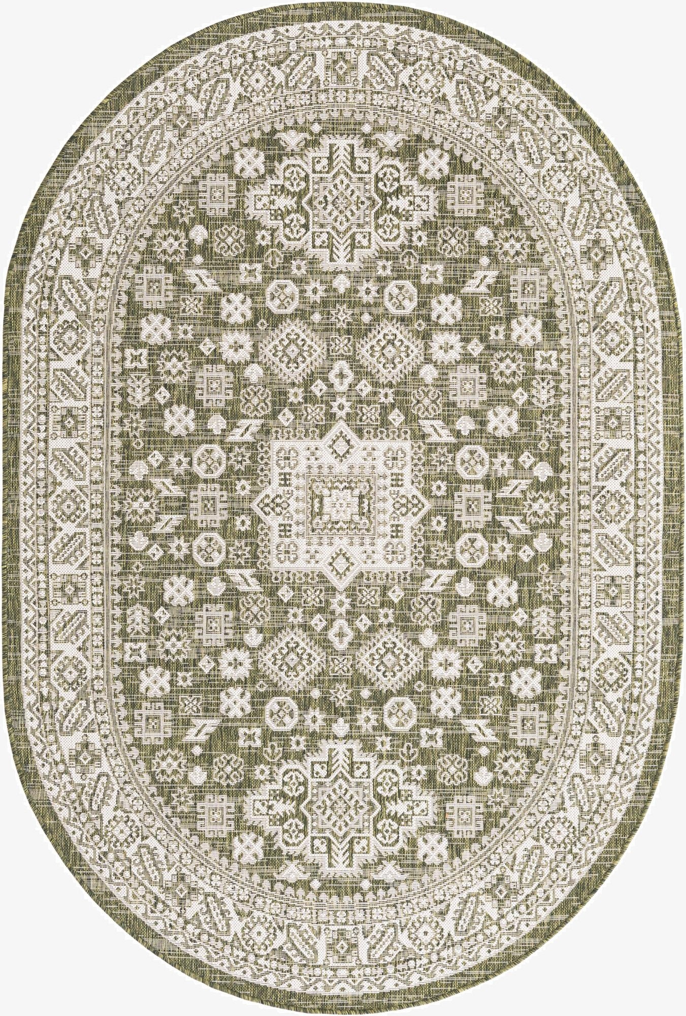 5' 3 x 8'  Washable Aztec Indoor / Outdoor Oval Rug