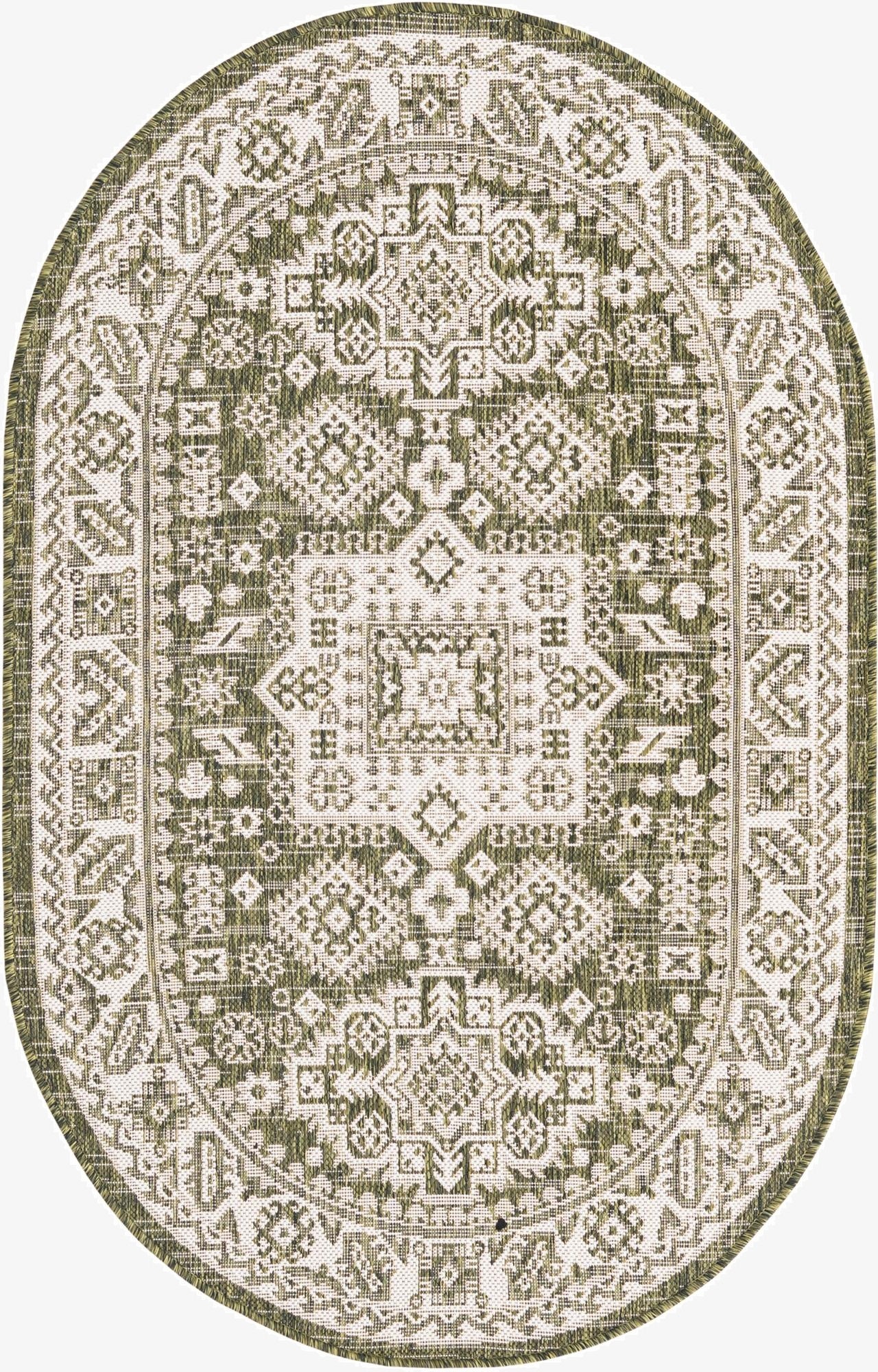 3' x 5' 3  Washable Aztec Indoor / Outdoor Oval Rug