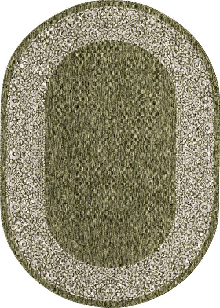 5' 3 x 8' Easy-Clean Border Indoor / Outdoor Oval Rug