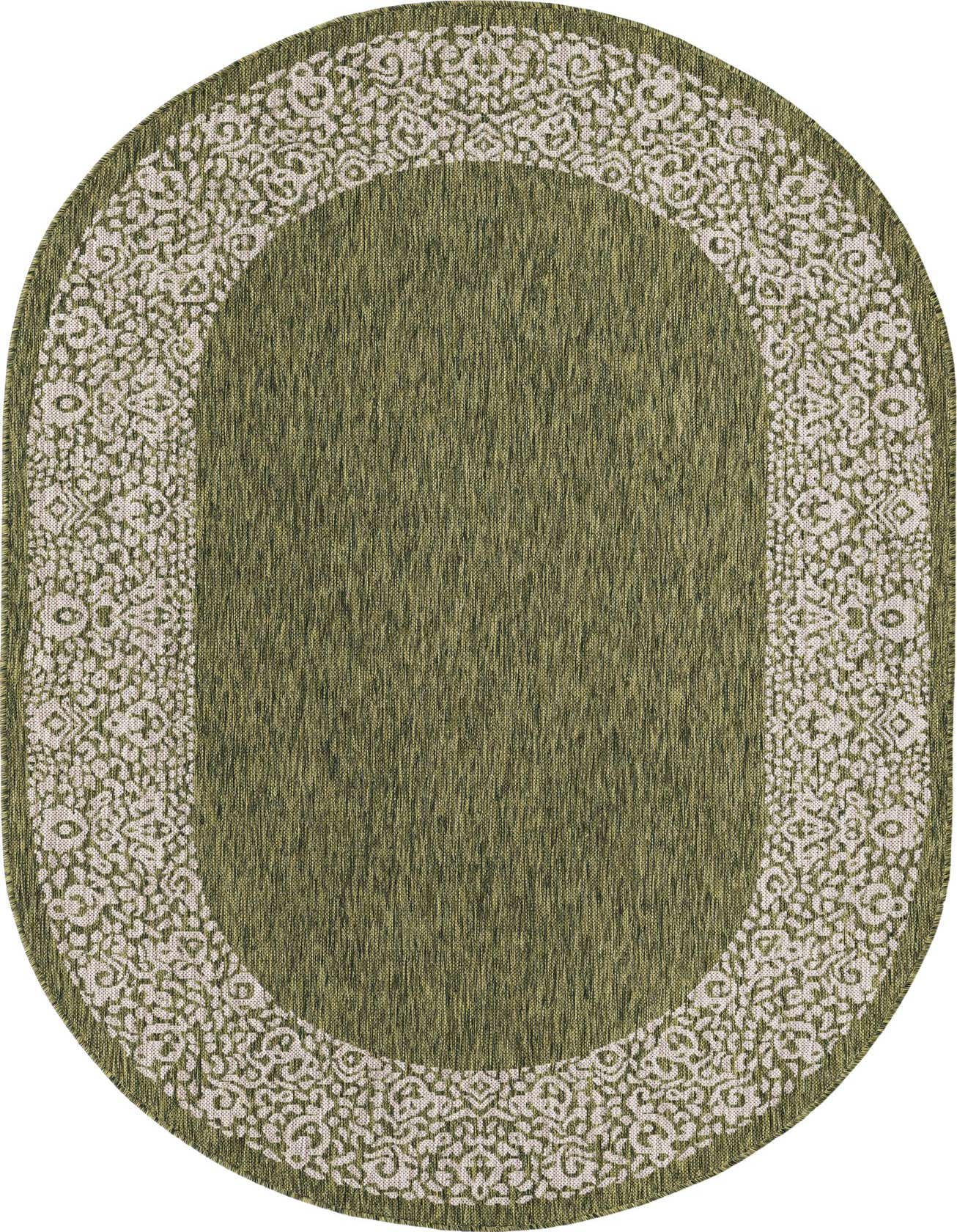 5' 3 x 8' Easy-Clean Border Indoor / Outdoor Oval Rug