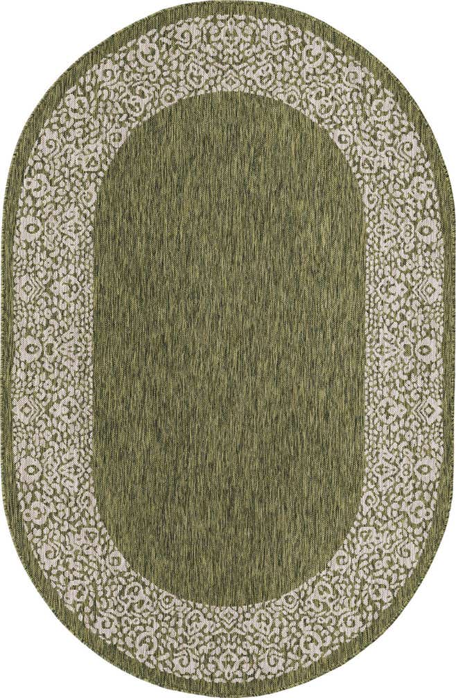 5' 3 x 8' Easy-Clean Border Indoor / Outdoor Oval Rug