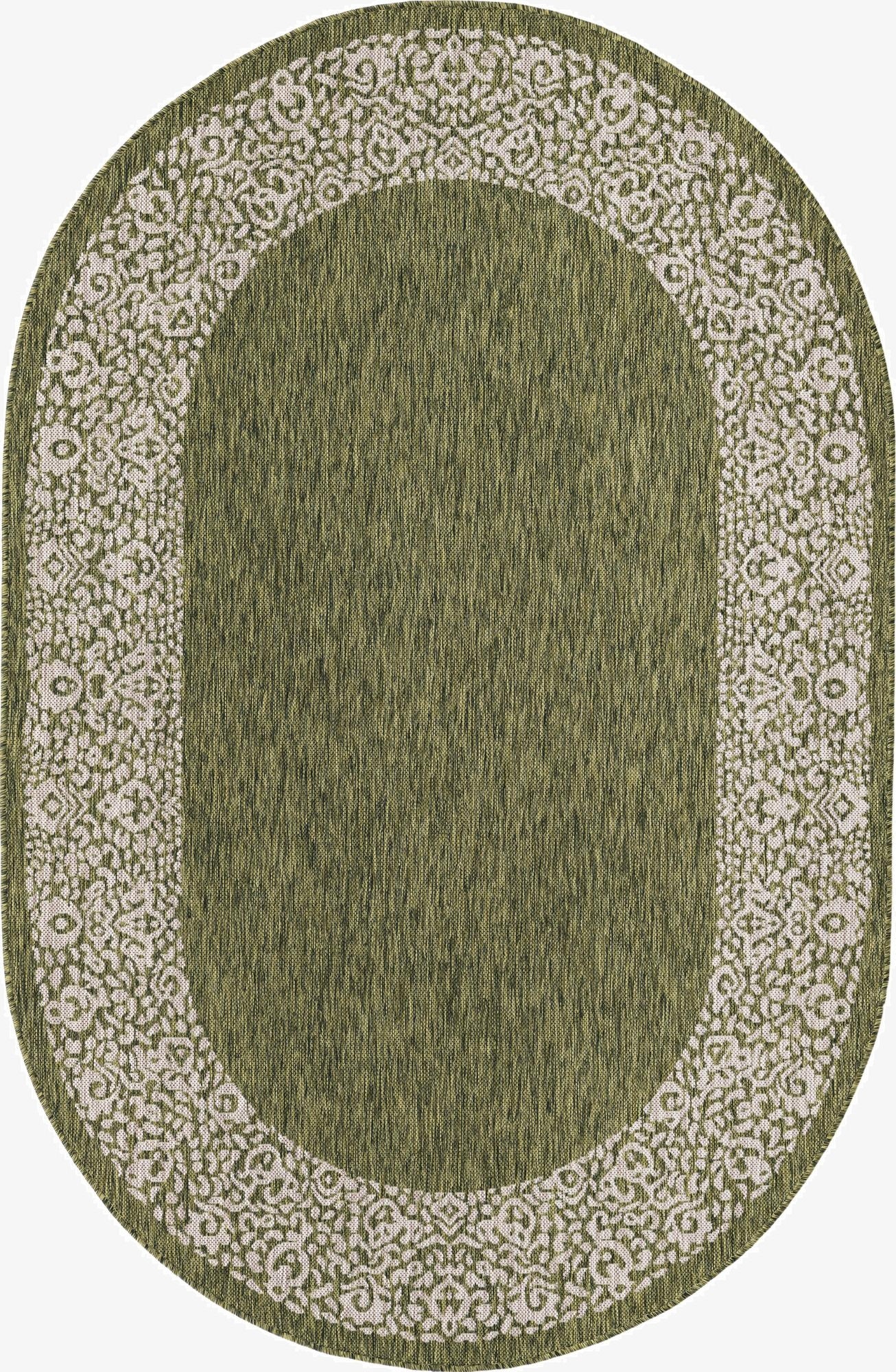 5' 3 x 8'  Washable Border Indoor / Outdoor Oval Rug