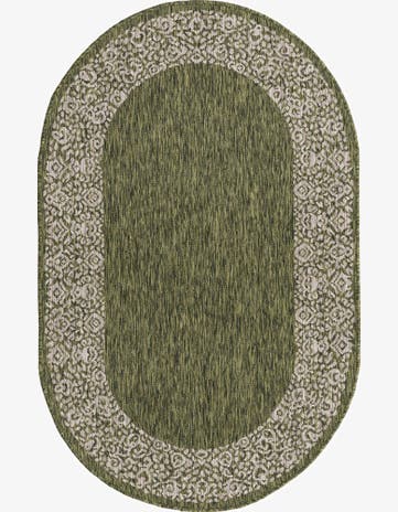 Green Easy-Clean Border Indoor / Outdoor Oval Rug