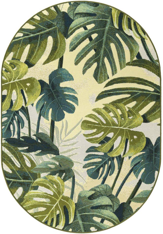 Detail image of 4' x 6' Easy-Clean Botanical Indoor / Outdoor Oval Rug