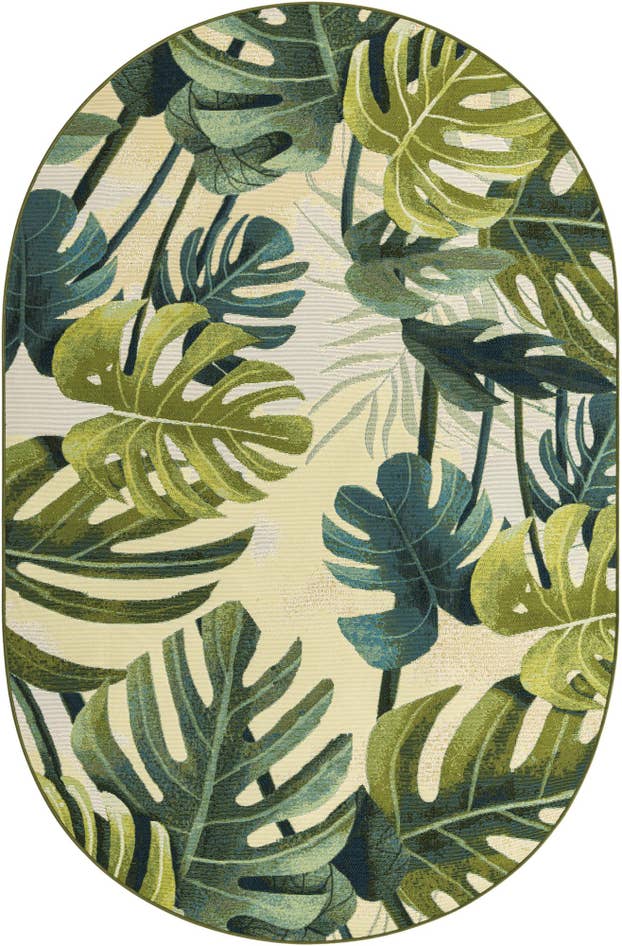 Detail image of 5' 3 x 8' Easy-Clean Botanical Indoor / Outdoor Oval Rug
