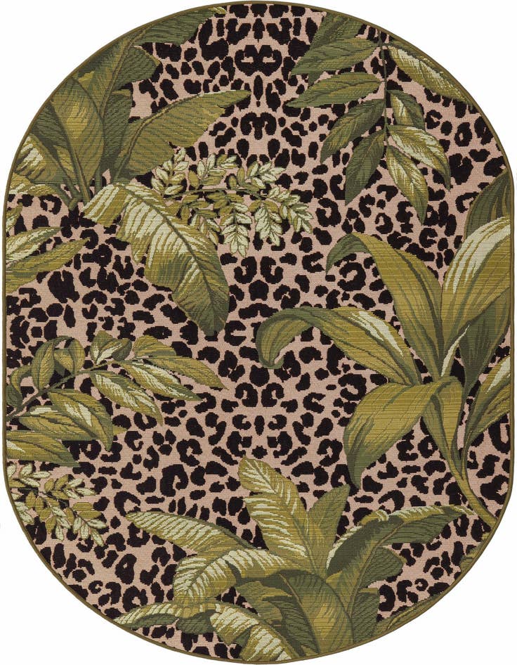 Detail image of 4' x 6' Easy-Clean Botanical Indoor / Outdoor Oval Rug