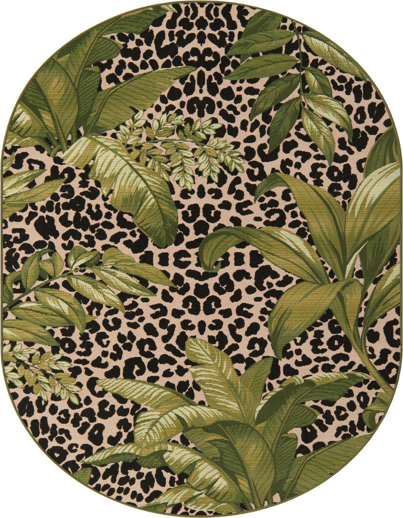 5' 3 x 8' Easy-Clean Botanical Indoor / Outdoor Oval Rug