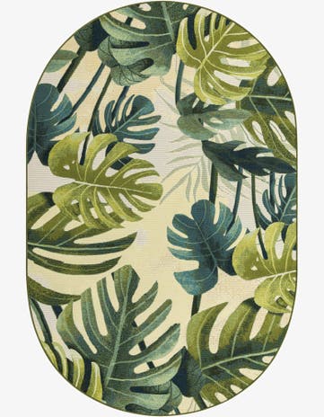 Green Easy-Clean Botanical Indoor / Outdoor Oval Rug