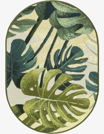 Green Easy-Clean Botanical Indoor / Outdoor Oval Rug