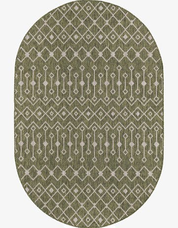 Green Easy-Clean Lattice Indoor / Outdoor Oval Rug