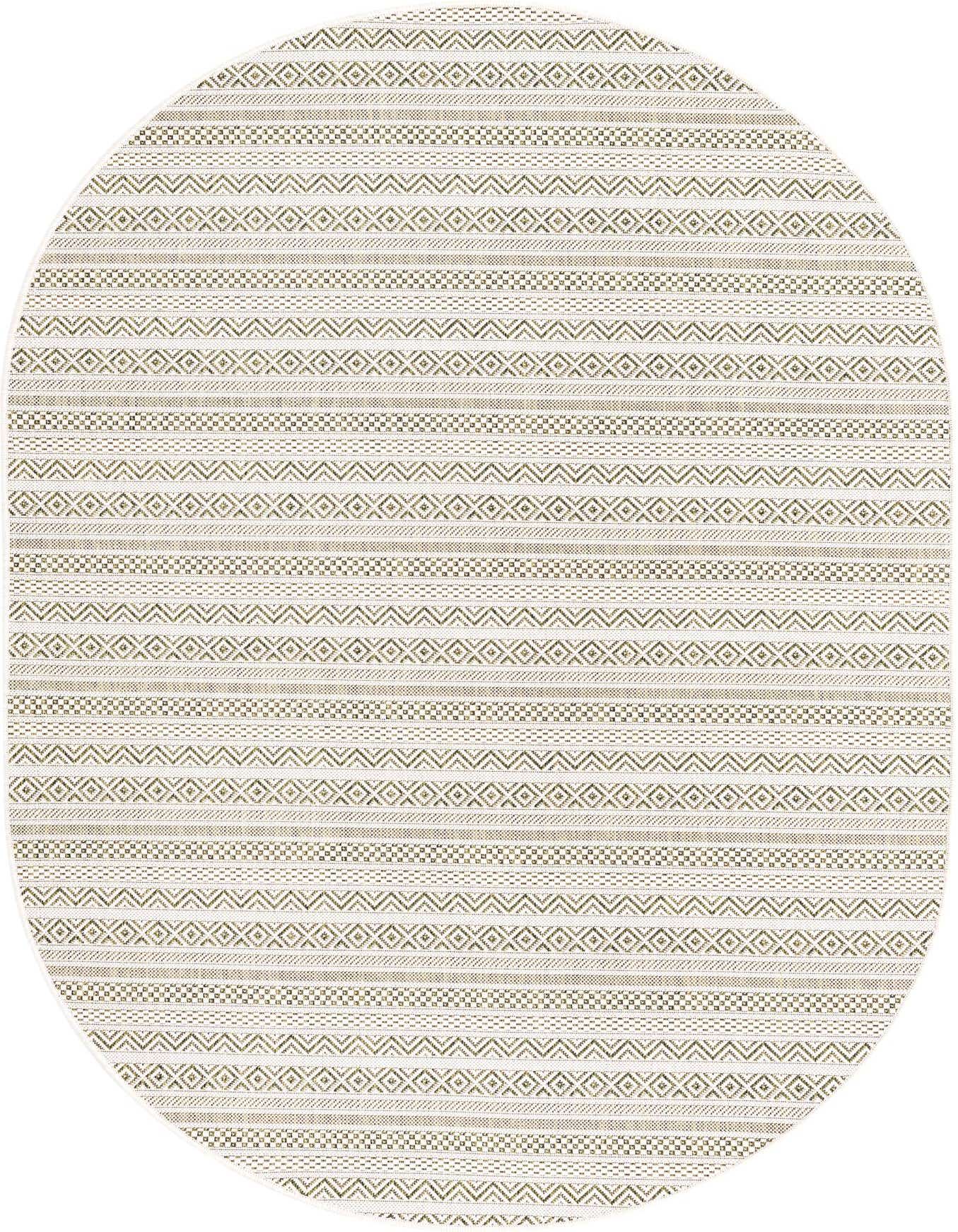 5' 3 x 8' Easy-Clean Striped Indoor / Outdoor Oval Rug