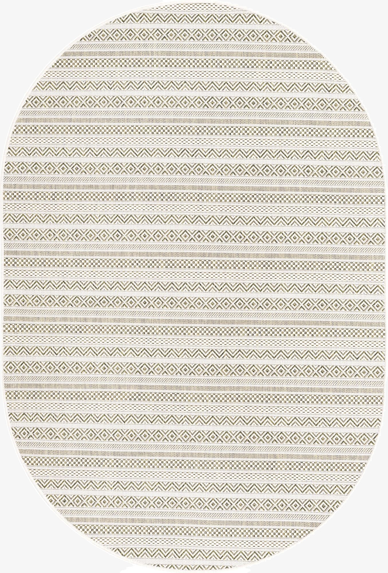 5' 3 x 8'  Washable Striped Indoor / Outdoor Oval Rug