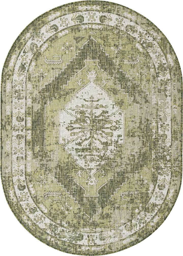 5' 3 x 8' Easy-Clean Traditional Indoor / Outdoor Oval Rug