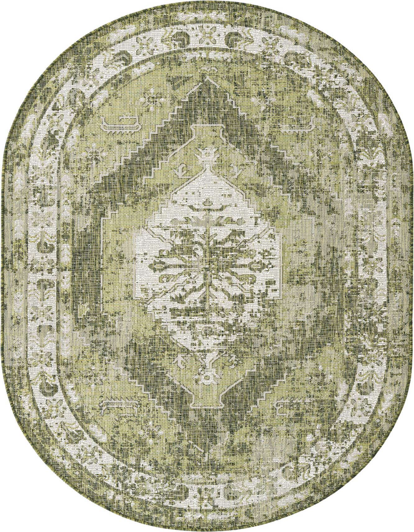 5' 3 x 8' Easy-Clean Traditional Indoor / Outdoor Oval Rug