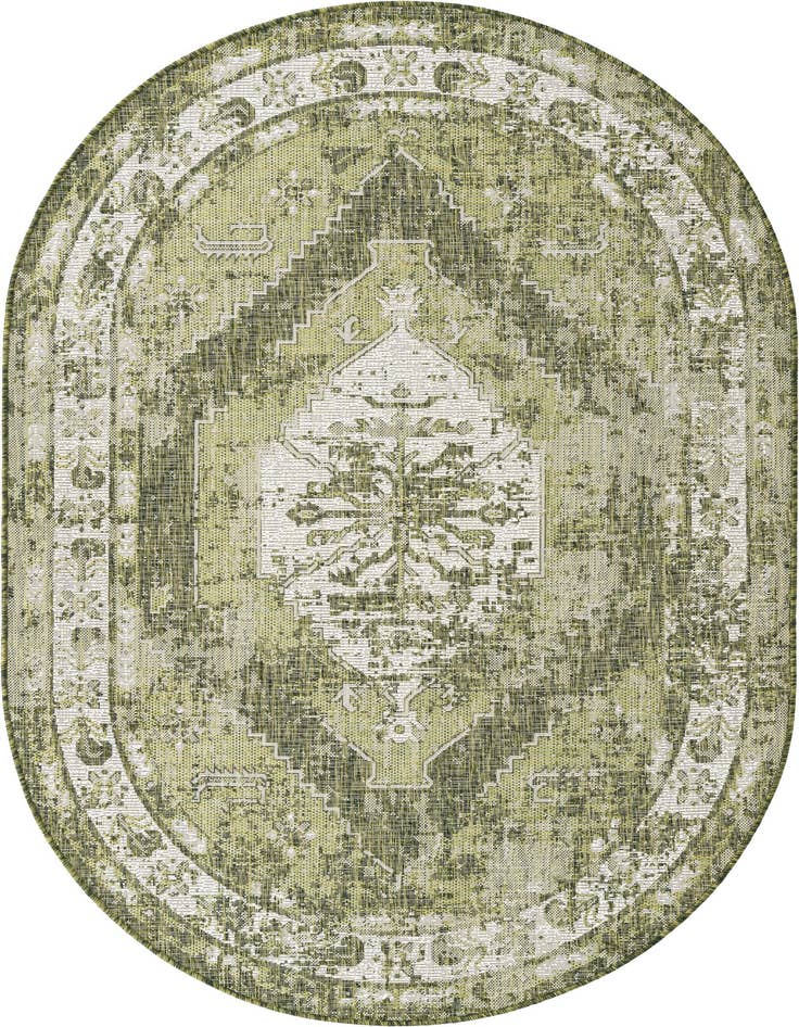 Detail image of 5' 3 x 8' Easy-Clean Traditional Indoor / Outdoor Oval Rug