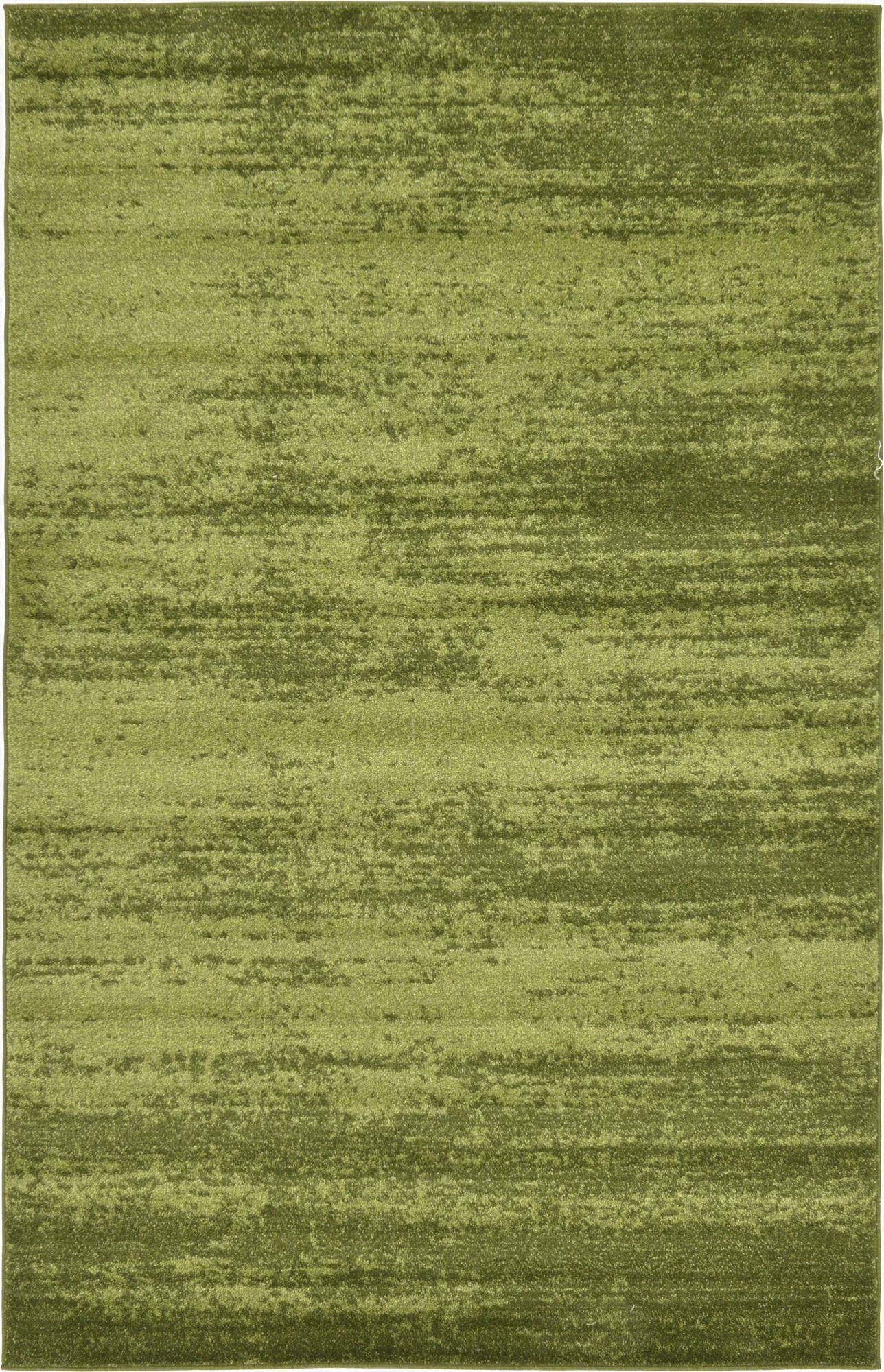 A 5x8 rectangular Angelica rug from Rugs.com, featuring a contemporary green solid pattern with varying shades, ideal for a living room or bedroom.