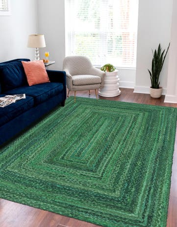 Green Handmade Braided Chindi Rug